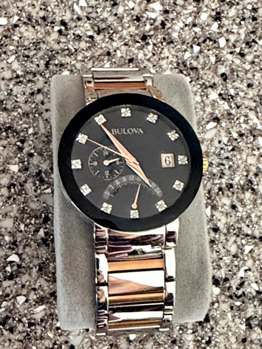Bulova Diamond Accent Two-Tone Watch Black & Rose Gold Watch